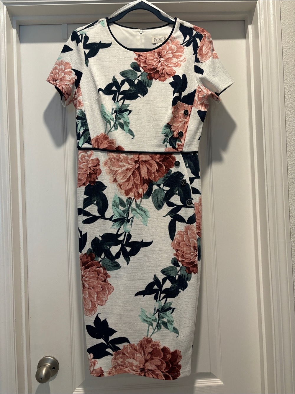 Dress Forum White Midi Dress with Pink Floral Print